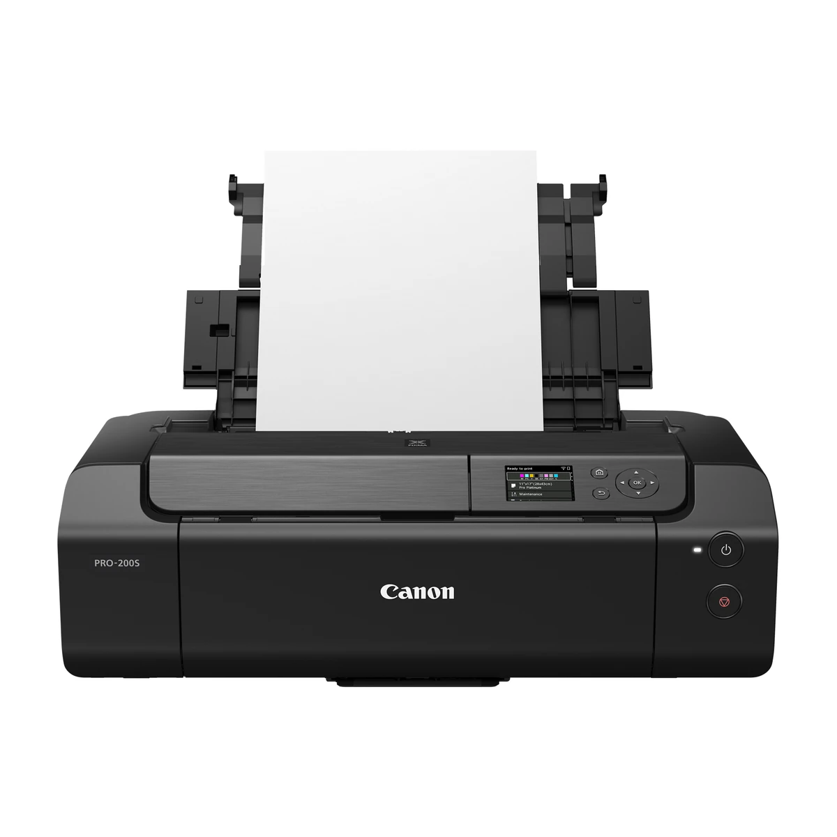 Canon PIXMA PRO-200S with top feed tray extended, front view Canon PIXMA PRO-200S with top feed tray extended, front view