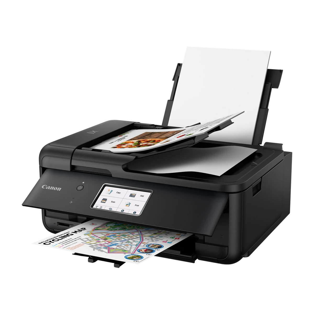 Canon PIXMA TR8620a with rear tray and output tray in use Canon PIXMA TR8620a with rear tray and output tray in use
