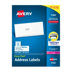 Avery 5160 Easy Peel address labels package, front