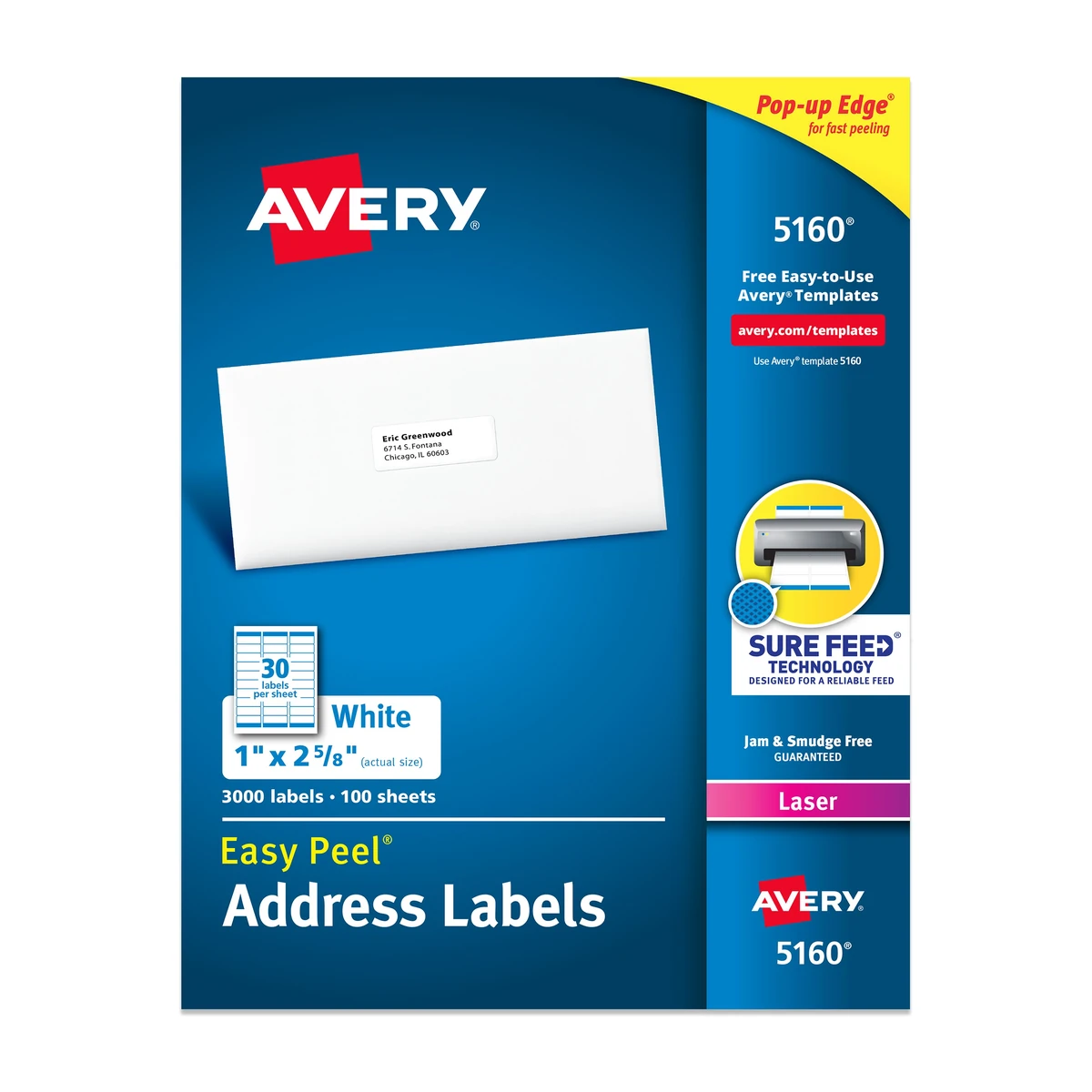 Avery 5160 Easy Peel address labels package, front Avery 5160 Easy Peel address labels package, front