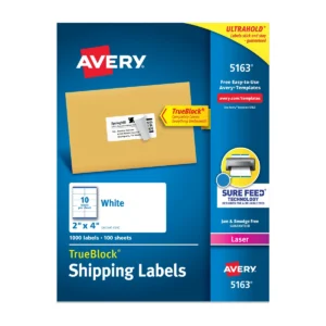 Avery 5163 TrueBlock shipping labels package, front