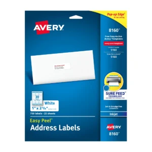 Avery 8160 Easy Peel inkjet address labels package, front