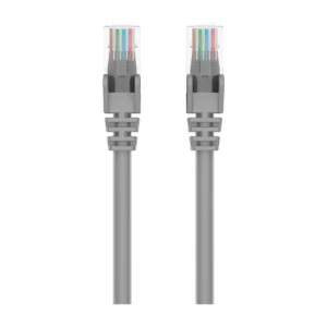 Belkin Cat6 snagless patch cable gray, front view of both RJ45 plugs
