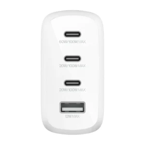 Belkin BoostCharge Pro 4-Port GaN Wall Charger 112W, 3 USB-C and 1 USB-A, White Belkin BoostCharge Pro 4-Port GaN Wall Charger 112W, 3 USB-C and 1 USB-A, White