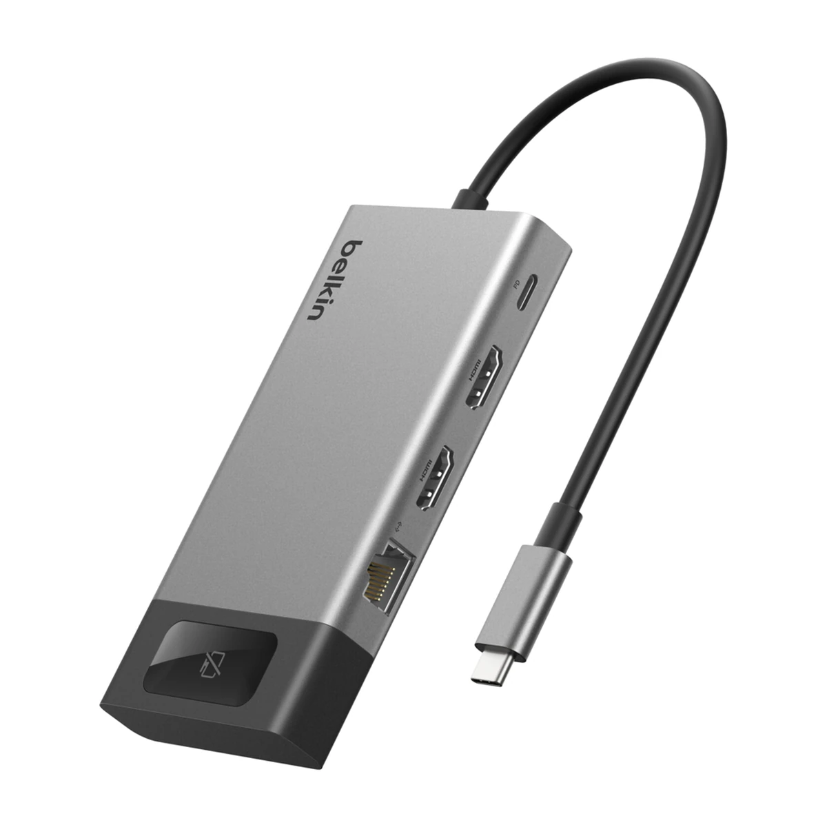 Belkin 8-Port Dual Display USB-C Hub INC027, side view Belkin 8-Port Dual Display USB-C Hub INC027, side view