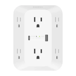 Belkin 6-Outlet Wall Surge Protector with USB-C and USB-A Ports, 1680 Joules, White Belkin 6-Outlet Wall Surge Protector with USB-C and USB-A Ports, 1680 Joules, White