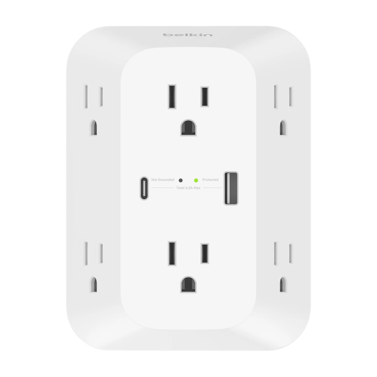 Belkin SRA008p6tt 6-outlet wall surge protector, front view Belkin SRA008p6tt 6-outlet wall surge protector, front view
