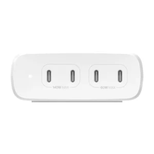 Belkin WCH015dqWH 200W 4-port USB-C charger, front view of ports
