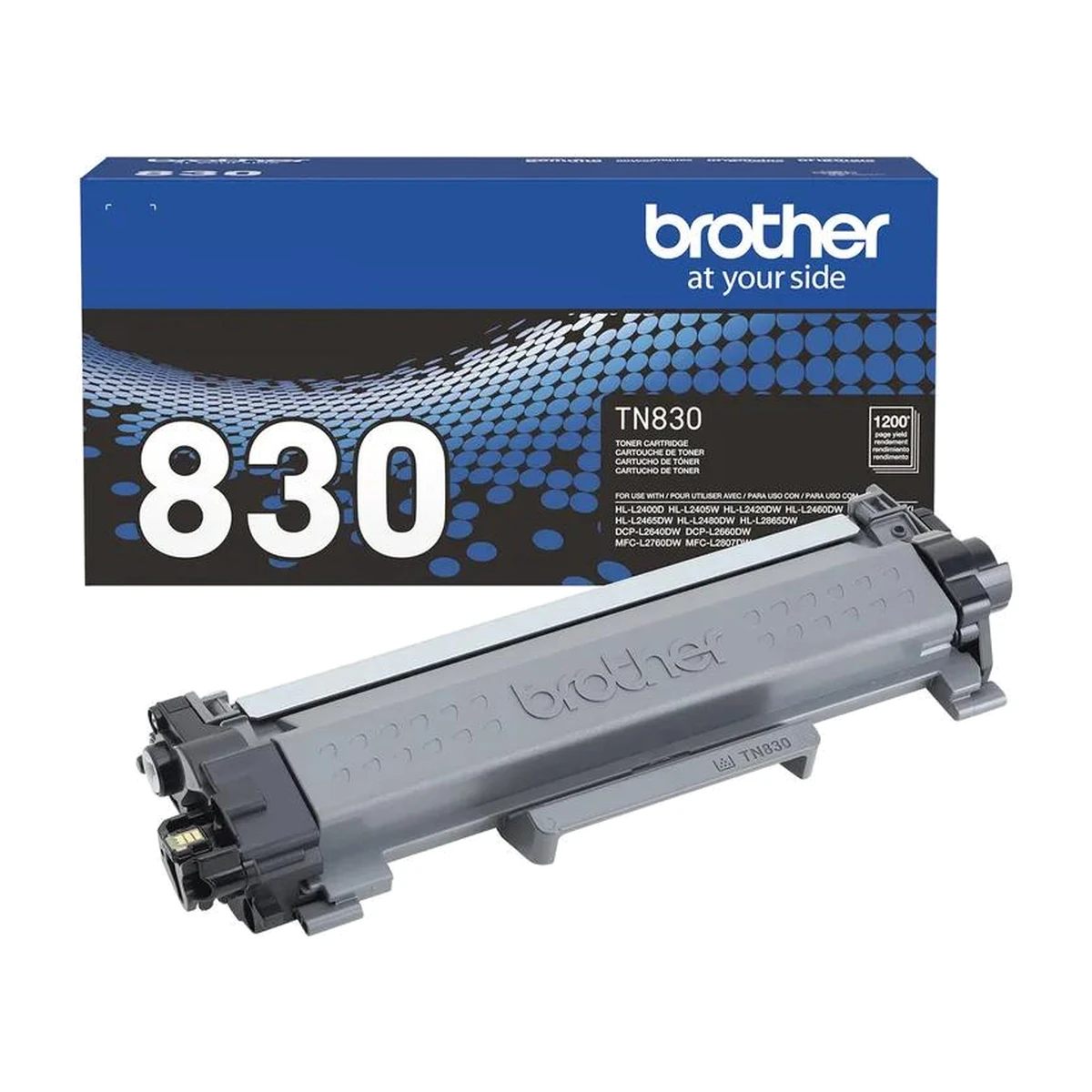 Brother TN830 standard yield black toner cartridge with retail box Brother TN830 standard yield black toner cartridge with retail box