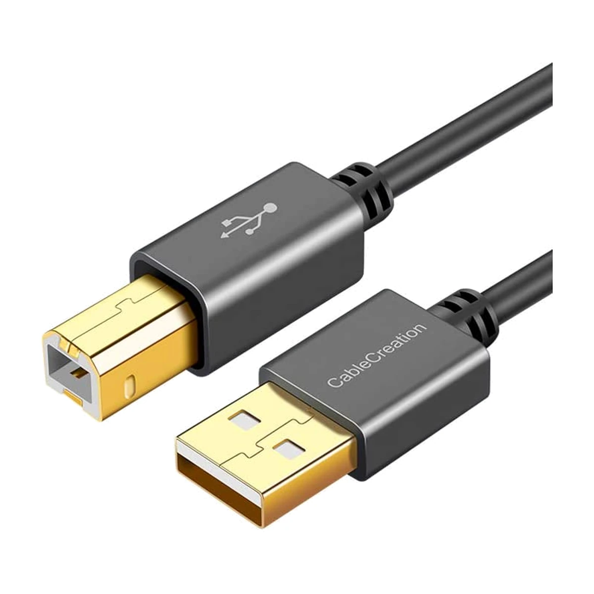 CableCreation USB-A to USB-B printer cable, connector close view CableCreation USB-A to USB-B printer cable, connector close view