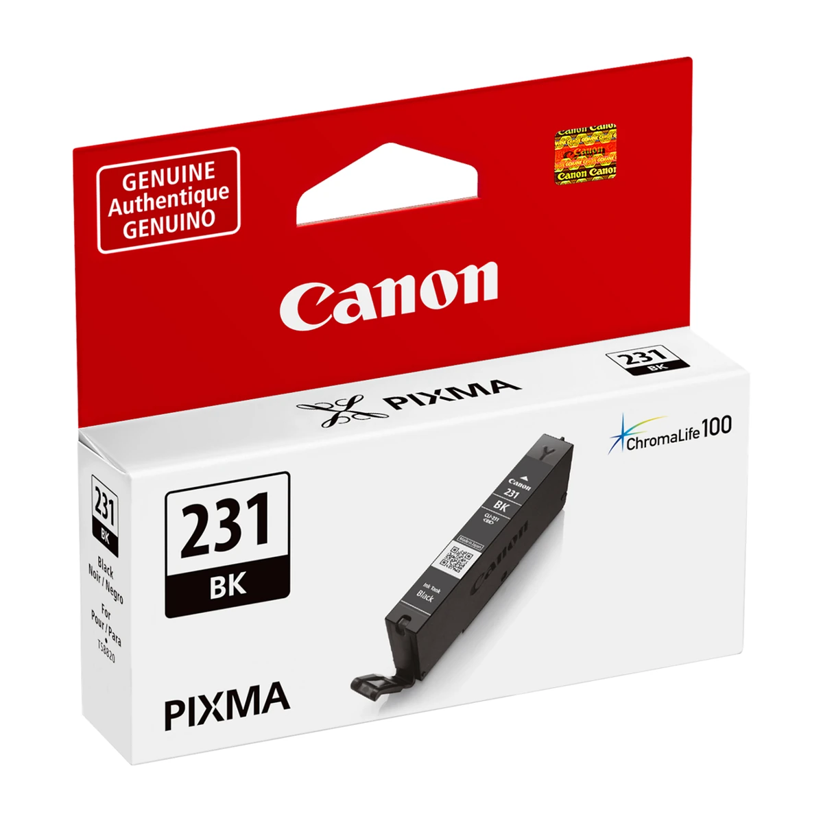 Canon CLI-231 black ink tank package, angled view Canon CLI-231 black ink tank package, angled view