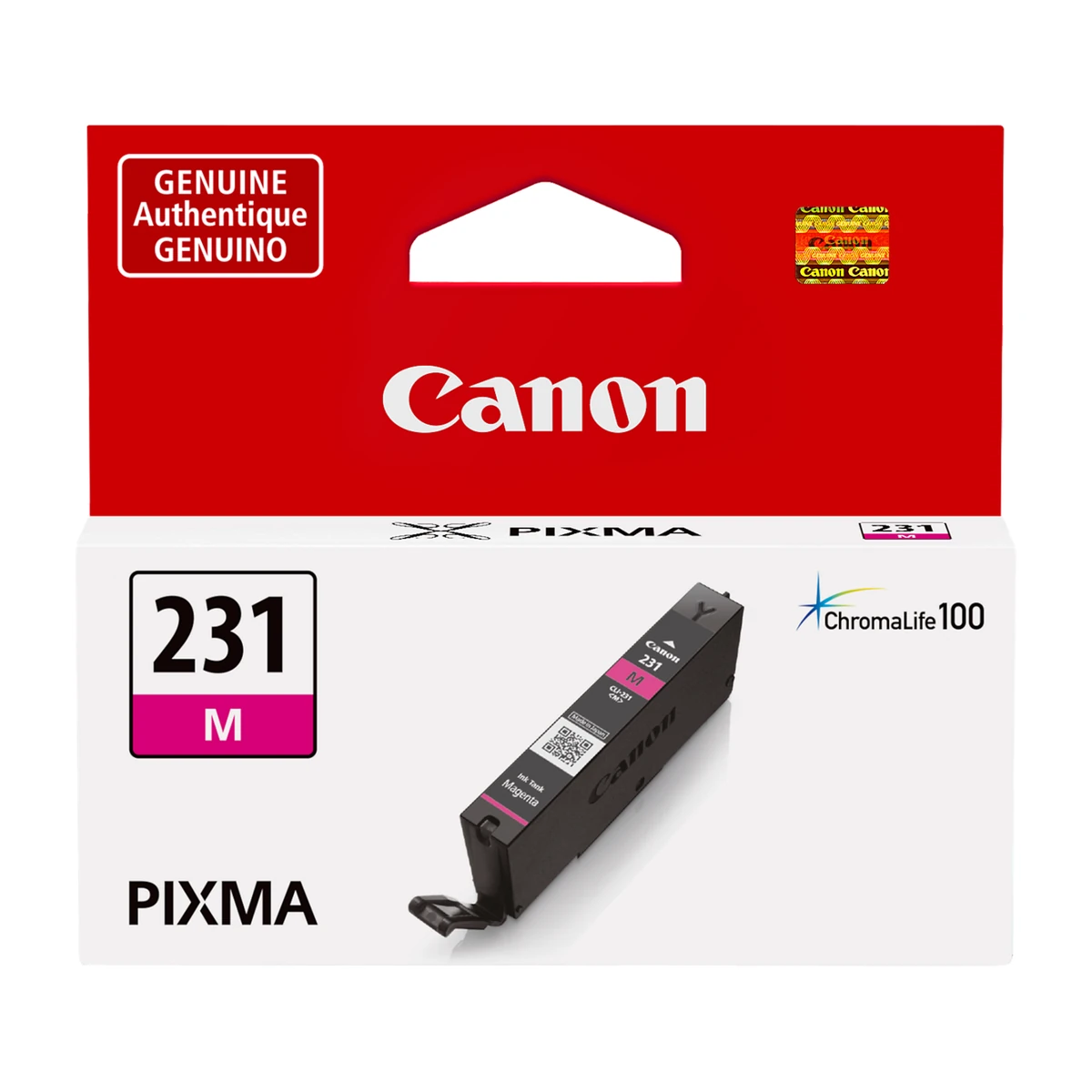 Canon CLI-231 magenta ink tank package, front view Canon CLI-231 magenta ink tank package, front view