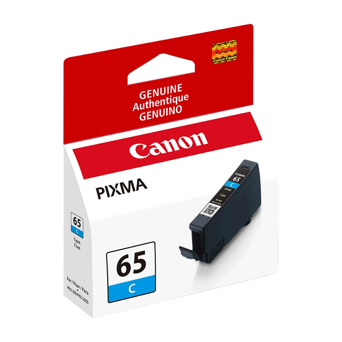 Canon CLI-65 cyan ink tank package, angled view Canon CLI-65 cyan ink tank package, angled view