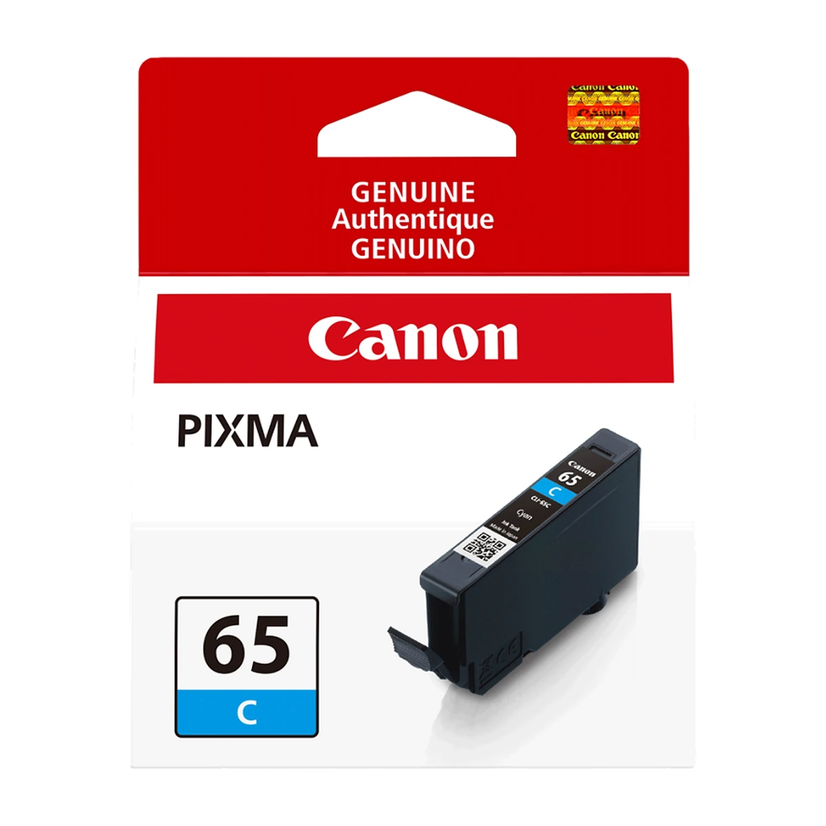Canon CLI-65 cyan ink tank package, front view Canon CLI-65 cyan ink tank package, front view