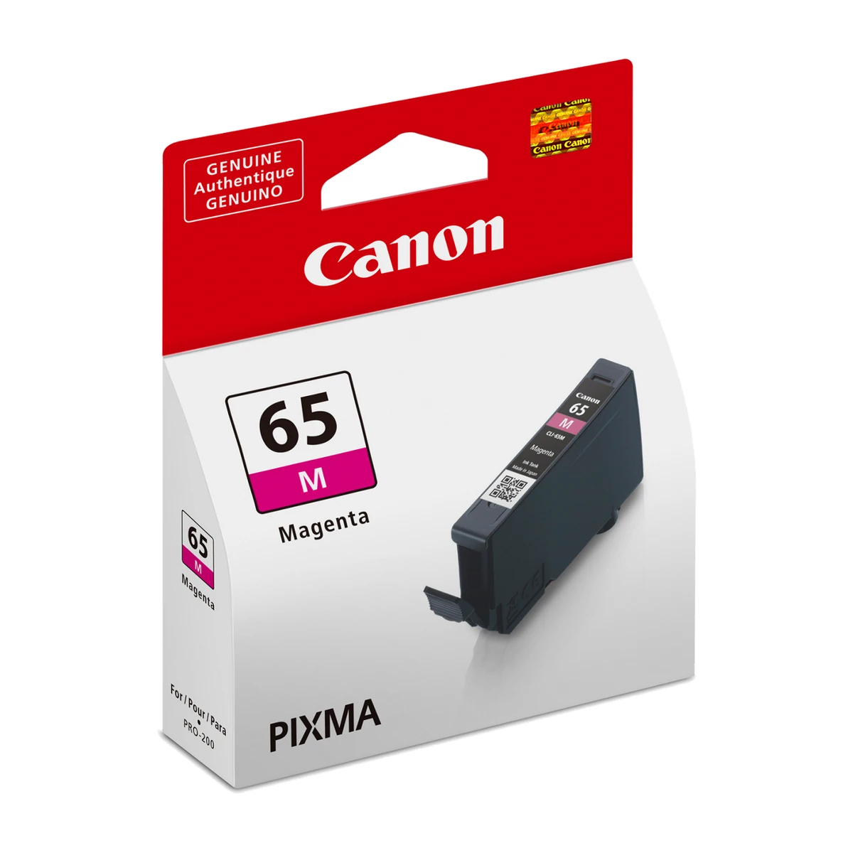 Canon CLI-65 magenta ink tank package, angled view Canon CLI-65 magenta ink tank package, angled view