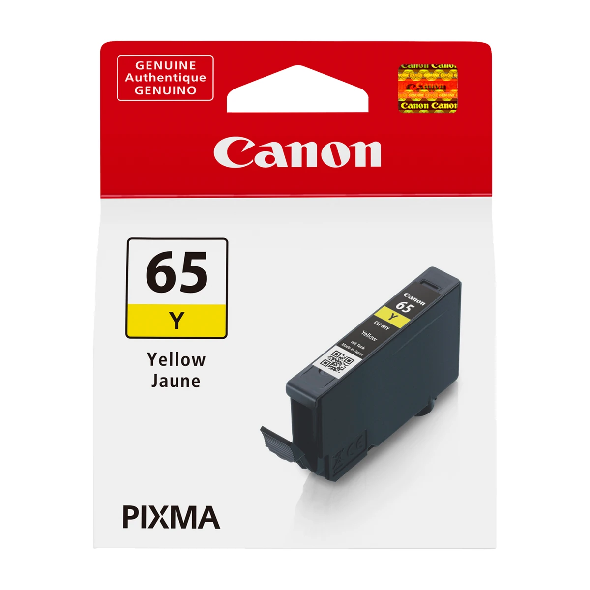 Canon CLI-65 yellow ink tank package, front view Canon CLI-65 yellow ink tank package, front view