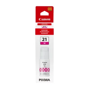 Canon GI-21 magenta ink bottle retail box, front view