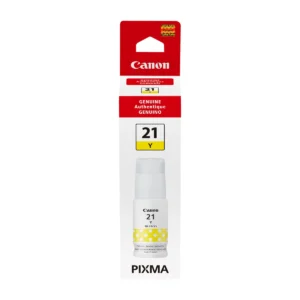Canon GI-21 yellow ink bottle retail box, front view