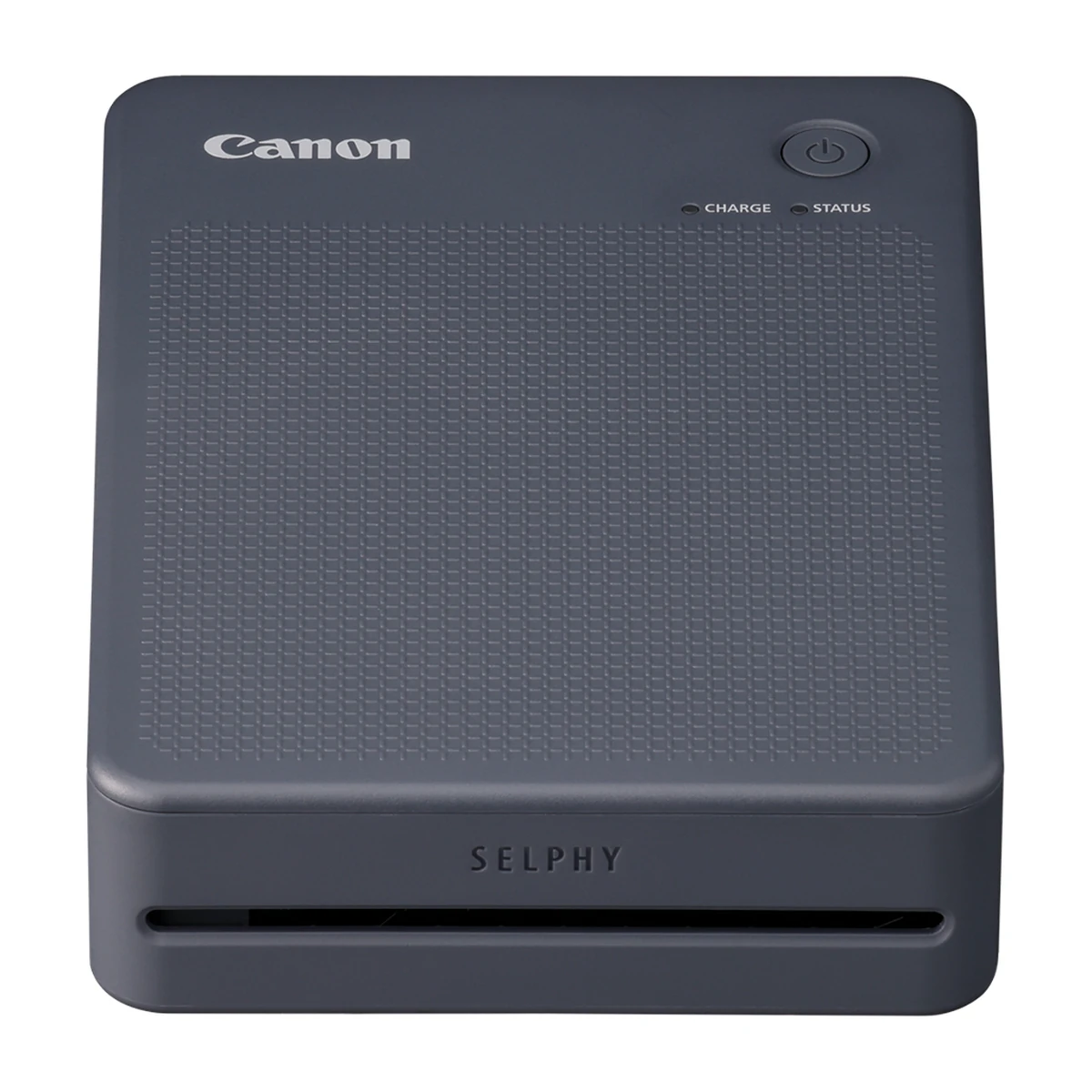 Canon SELPHY QX20 compact photo printer in dark gray, front view Canon SELPHY QX20 compact photo printer in dark gray, front view