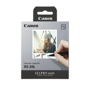 Canon SELPHY XS-20L color ink and label set package, front view
