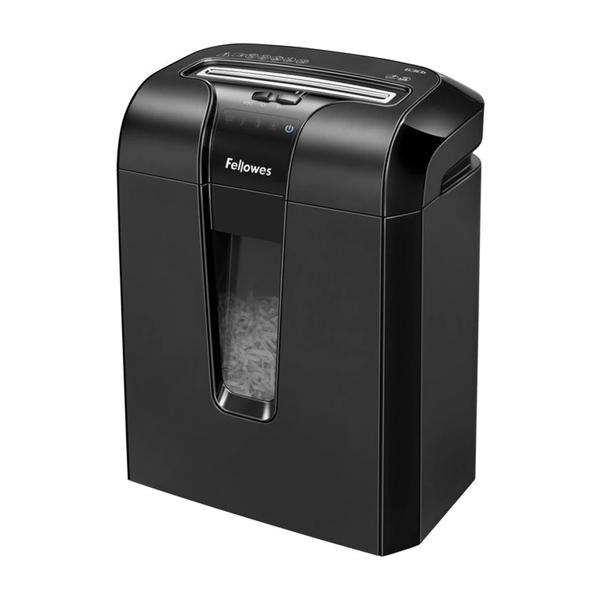 Fellowes Powershred 63Cb cross-cut shredder, left angle view Fellowes Powershred 63Cb cross-cut shredder, left angle view