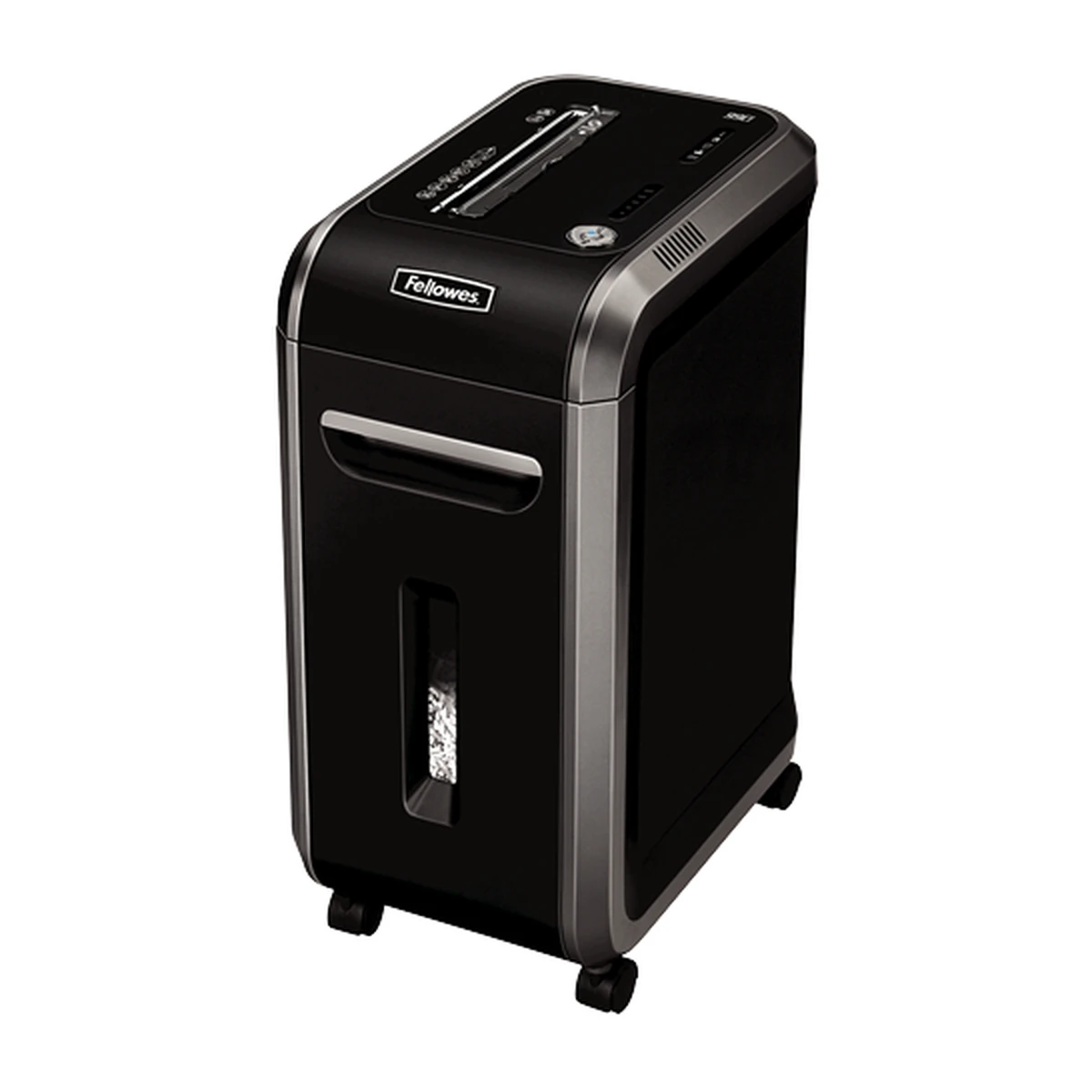 Fellowes Powershred 99Ci cross-cut shredder, left angle view Fellowes Powershred 99Ci cross-cut shredder, left angle view