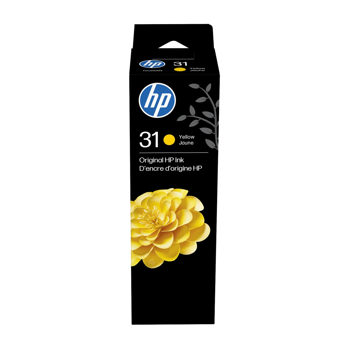 HP 31 Yellow ink bottle 1VU28AN retail box, front view HP 31 Yellow ink bottle 1VU28AN retail box, front view