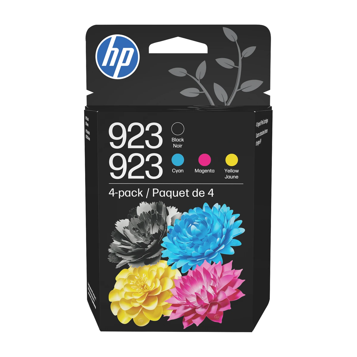 HP 923 Black, Cyan, Magenta, Yellow Ink Cartridge 4-Pack 6C3Y6LN retail pack, front view HP 923 Black, Cyan, Magenta, Yellow Ink Cartridge 4-Pack 6C3Y6LN retail pack, front view