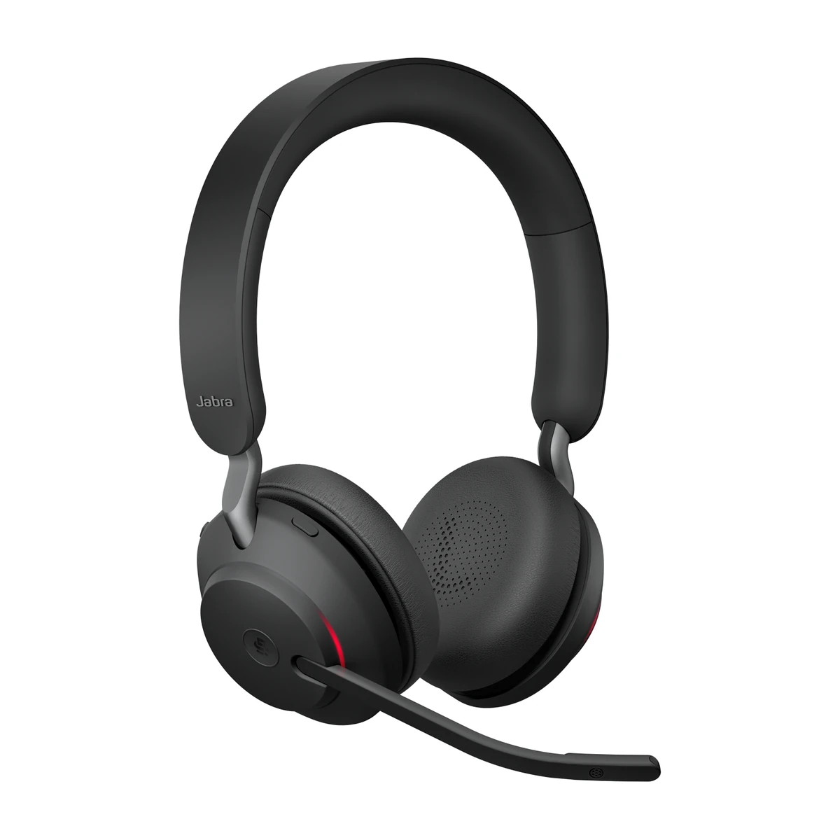 Jabra Evolve2 65 MS Stereo headset, black, angled view with microphone boom Jabra Evolve2 65 MS Stereo headset, black, angled view with microphone boom