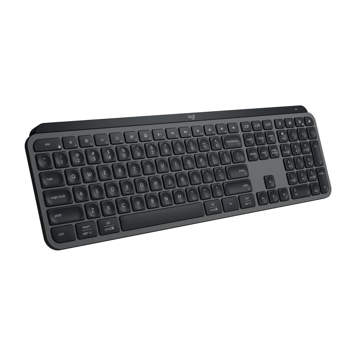 Logitech MX Keys S keyboard in Graphite, angled right view Logitech MX Keys S keyboard in Graphite, angled right view