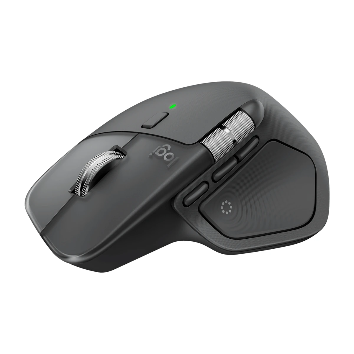 Logitech MX Master 4 mouse in Graphite, angled front view Logitech MX Master 4 mouse in Graphite, angled front view