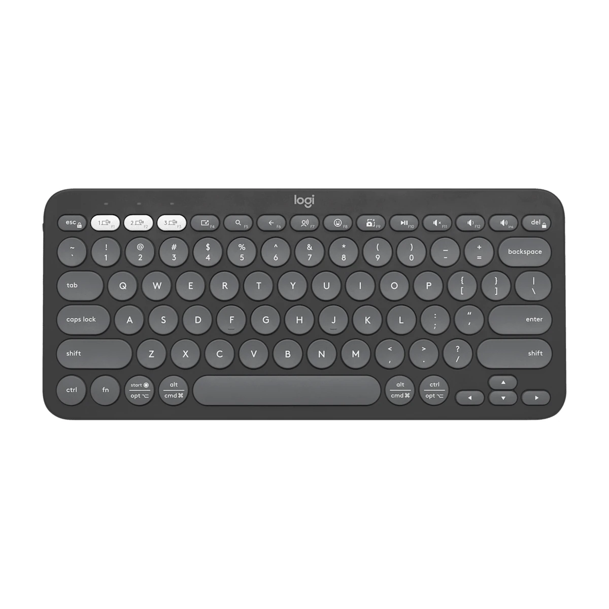 Logitech Pebble Keys 2 K380s keyboard in Tonal Graphite, top view Logitech Pebble Keys 2 K380s keyboard in Tonal Graphite, top view