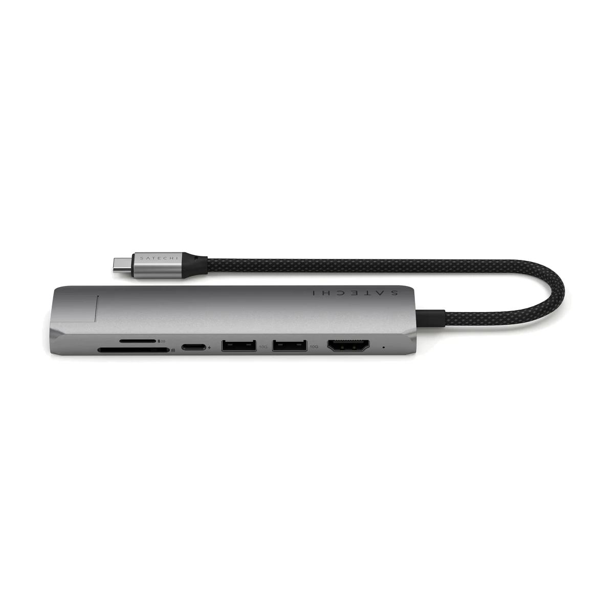 Satechi 7-in-1 USB-C Slim Multiport Adapter ST-P7SM Space Grey, front view Satechi 7-in-1 USB-C Slim Multiport Adapter ST-P7SM Space Grey, front view