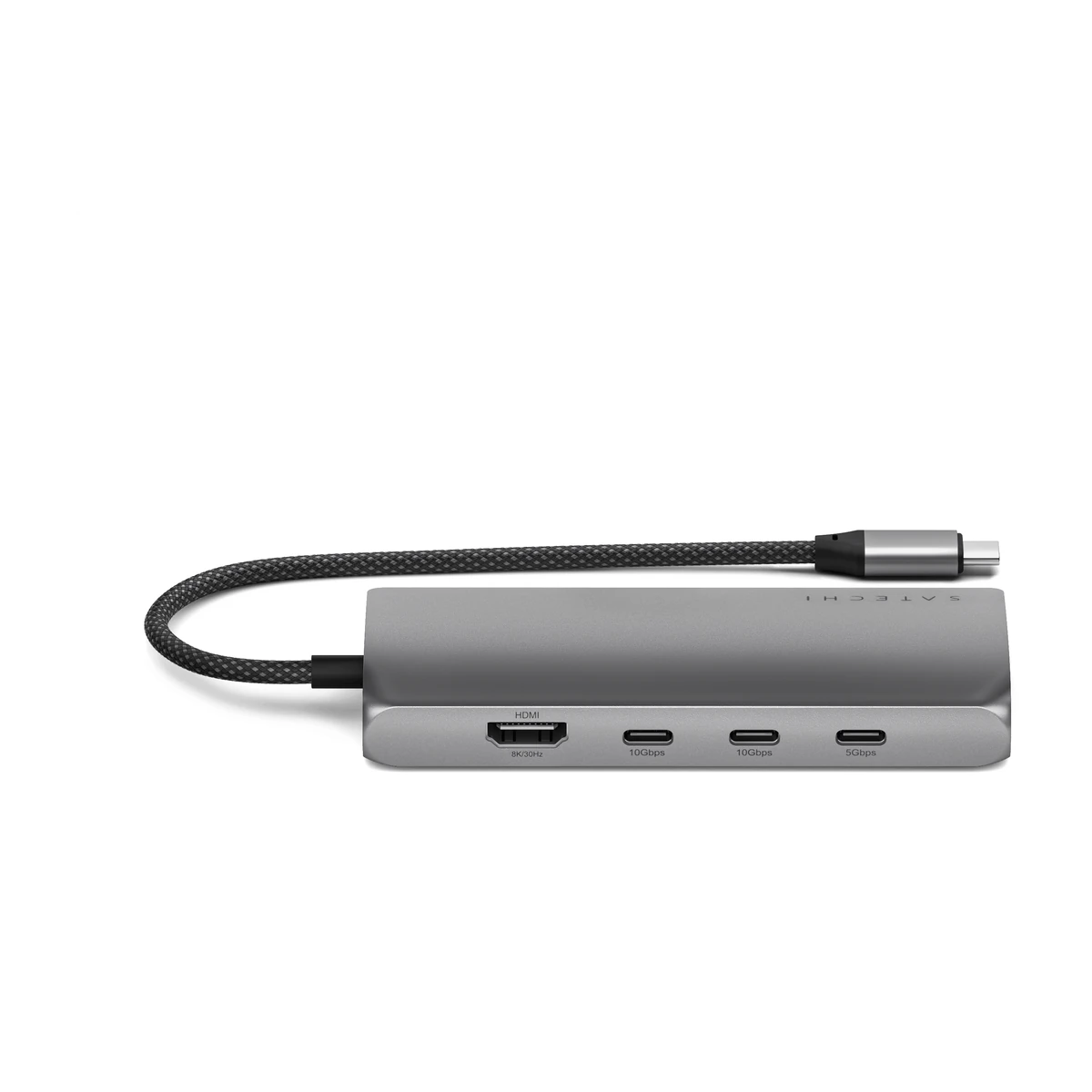 Satechi USB-C Multiport Adapter 8K with Ethernet V3 ST-P8KEM Space Gray, front view Satechi USB-C Multiport Adapter 8K with Ethernet V3 ST-P8KEM Space Gray, front view