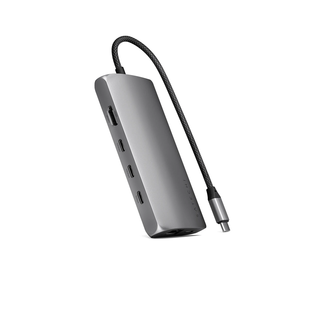 Satechi USB-C Multiport Adapter 8K with Ethernet V3 ST-P8KEM Space Gray, side view Satechi USB-C Multiport Adapter 8K with Ethernet V3 ST-P8KEM Space Gray, side view