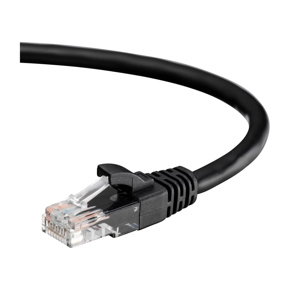 Ultra Clarity Cables Cat6 cable black, RJ45 connector close view Ultra Clarity Cables Cat6 cable black, RJ45 connector close view